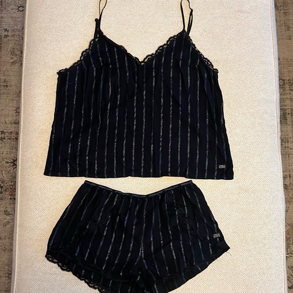 Victoria Secret pajama lace cami. Black and shimmer stripe. - Picture 7 of 7